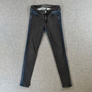 American Eagle Super Stretch Jegging Womens 0 Two Tone Black Blue Skinny Jeans